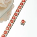 Detail of stainless steel modular bracelet featuring a red 3D basketball charm link - Basketball Style (HA-18)