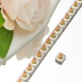 Macro detail of Italian charm bracelet with rainbow enamel heart links on silver metal - Rainbow Heart Enamel Style (HA-19)