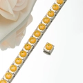 Macro shot of Italian charm bracelet showing yellow emoji links on brushed stainless steel - Funny Emoji Style (HA-20)