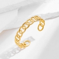 Bracciale rigido aperto minimalista in oro con maglie a catena su pietra bianca testurizzata - Maglia Rotonda Vuota (1127) / Oro