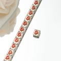 Detail of Italian charm bracelet link with red enamel heart and Daughter gold text - Daughter Heart Style (HA-37)