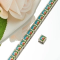 Macro detail of Italian charm bracelet link with enamel forest and starry night design - Starry Sky Tent Style (HA-24)