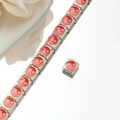 Macro view of modular Italian charm bracelet with pink and red heart yin-yang symbols - Pink Red Yin Yang Heart Style (HA-39)