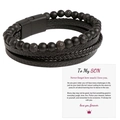 Bracelet multicouche pour homme en cuir noir et pierres de lave avec fermoir - 21cm / Noir+Pierre Volcanique