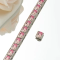 Detail of Italian charm bracelet with pink enamel heart lock on stainless steel links - Pink Heart Lock Style (HA-41)