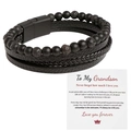 Bracelet multicouche en cuir pour homme avec perles noires et carte cadeau petit-fils - 23cm / Noir+Pierre Volcanique