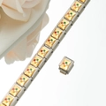 Detail of modular stainless steel charm link with colorful enamel flower and gold inlay - Gold Plum Blossom Style (HA-30)