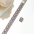 Detailed close-up of Italian modular charm bracelet with blue enamel star links - Blue Star Style (HA-31)