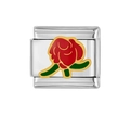 Details des italienischen Armbandmoduls mit einer roten Rose und goldenem Rand - Rote Rose Stil (HA-106)