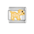 Italian modular stainless steel charm link with a yellow spotted puppy dog design - Yellow Spotted Dog Cartoon Style (HA-107)