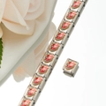 Detail of Italian charm bracelet link with red enamel heart and gold accents on white - Red Enamel Heart Style (HA-35)