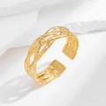 Hollow woven gold ring with textured surface and adjustable open band for women - Woven Texture (1130) / Gold