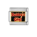 Close-up of Italian charm link in stainless steel with Daddy's Girl text on black enamel - Daddy's Girl Letters (HA-113)
