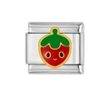 Macro-opname van een Italiaanse roestvrijstalen bedel met een schattig aardbeiontwerp - Lachende Aardbei Patroon (HA-115)