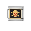 Detail of Italian modular link with golden pirate skull design on black enamel finish - Pirate Golden Skull (HA-117)
