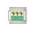 Dettaglio del charm italiano con testo Arizona e cactus verde su acciaio inossidabile - Motivo Cactus ARIZONA (HA-118)