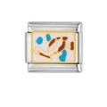 Macro shot of Italian charm bracelet link with abstract enamel painting and gold frame - Geometric Abstract Painting Style (HA-119)