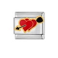 Close-up of modular bracelet link featuring red cupid heart with gold outlines - Cupid's Heart Style (HA-94)