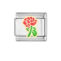 Detail eines italienischen Charms mit roter Emaille-Rose und vergoldeten Blumenrändern - Rot Grüner Blumen Stil (HA-105)