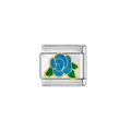 Detail eines silbernen Modul-Charms mit blauer Emaille-Rose und Goldkontur - Blaue Rose Stil (HA-111)