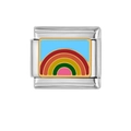 Dettaglio di maglia charm italiana con smalto arcobaleno su acciaio inossidabile - Stile Arcobaleno a Cinque Colori (HA-136)