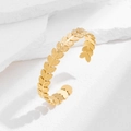 Elegante bracciale rigido aperto in acciaio inossidabile dorato con motivo a foglie - Design Spiga di Grano (1128) / Oro