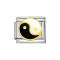 Maglia charm italiana con motivo Yin Yang e bordo giallo su acciaio inossidabile - Stile Tai Chi Yin Yang (HA-158)