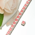 Italian charm bracelet with pink enamel heart and golden pet paw print on silver links - Heart Paw Print Style (HA-49)