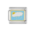 Italienisches Charm-Glied mit Emaille-Wettermuster, Wolke und Sonne, Edelstahl-Modul - Sonne Regen Wolke Stil (HA-132)