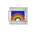 Italienisches Armband-Modul aus Edelstahl mit einem bunten Regenbogen-Emaille-Design - Dunkelblauer Regenbogen-Stil (HA-123)