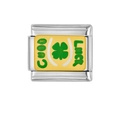 Maglia per bracciale italiano con quadrifoglio verde e scritta Good Luck su fondo giallo - Motivo Quadrifoglio GOOD LUCK (HA-122)
