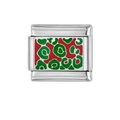 Italian charm link in polished stainless steel with red and green leopard enamel pattern - Red and Green Leopard Pattern Style (HA-138)
