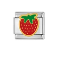 Italiaanse charm armband link van gepolijst roestvrij staal met aardbeienmotief - Klassieke Aardbei Patroon (HA-135)