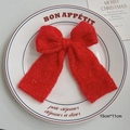 Handmade red knitted Christmas bow with gold silk thread for festive DIY crafts 15x11cm - Red