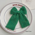 Handmade 15x11cm green and gold knitted Christmas bow ornament for DIY crafts - Green