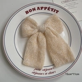 Large cream knitted bow ornament with gold tinsel threads for Christmas DIY decor 15x11cm - Beige