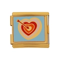 Maillon de charme italien en acier doré avec motif de cœur et flèche en émail - Motif Cœur et Flèche (HB-1)