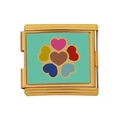 Maillon en acier doré avec fleurs de cœurs en émail pour bracelet personnalisable - Motif Cœur Multicolore (HB-3)