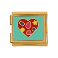 Goldenes italienisches Modul-Charm mit minzgrünem Emaille und rotem Pop-Art-Herz-Design - Pop Art Herzmuster (HB-6)