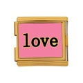 Italienischer Charm-Link in Gold mit rosa Emaille und Love-Schriftzug für DIY-Armbänder - LOVE Text Rosa Hintergrund Muster (HB-12)