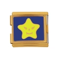 Italienisches Armband-Element aus Goldstahl mit blauem Grund und gelbem Stern - Ausdruck Stern Muster (HB-18)