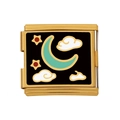 Italienisches Charm-Glied aus Gold-Edelstahl mit Mond und Sternen Emaille für DIY-Armbänder - Schwarzer Hintergrund Stern Mond (HB-19)