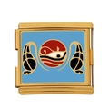 Italienisches Charm-Armband-Glied in Gold mit blauem Emaille-Fischaugenmuster - Abstraktes Fischaugenmuster (HB-21)