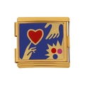 Goldenes Edelstahl-Modul mit farbenfrohem Pop-Art-Emaille-Herz und Händen für Armbänder - Pop Herz Geste Muster (HB-23)