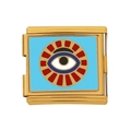 Goldenes Edelstahl-Modularmband-Element mit blauem Emaille-Auge der Vorsehung Symbol - Rotes Licht Böser Blick Muster (HB-24)