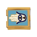 Modularer Armband-Link aus goldfarbenem Edelstahl mit blauem Hamsa-Hand-Anhänger - Hamsa Hand Muster (HB-25)