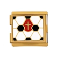 Modulares Edelstahl-Armbandglied in Gold mit Fußball- und rotem Kreuzschild-Design - Fußball Kreuz Muster (HB-27)