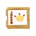 Italienisches Charm-Armbandglied in Gold mit Emaille, Kronenmotiv und JOKER-Schrift - JOKER Kronenmuster (HB-28)