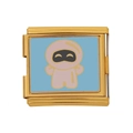 Goldenes Edelstahl-DIY-Modul mit blauem Emaille und rosa Cartoon-Ninja-Figur - Rosa Ninja Muster (HB-33)