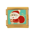 Italienischer Charm-Link in Goldoptik mit weihnachtlichem Weihnachtsmann-Motiv - Weihnachtsmann Muster (HB-34)
